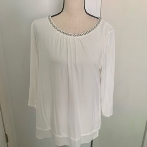 WHBM cream embellished long sleeve tee size L